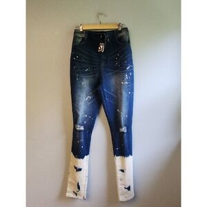 NWT Shane Justin‎ unisex jeans Distressed Bleach Splatter Dipped